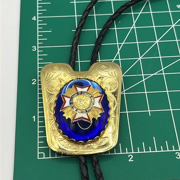 Bolo Tie with Western Accents Veterans of Foreign  Affairs USA  Metal Gold Tie - Picture 14 of 15